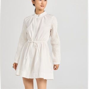 Sea Casey Long Sleeve Hand Smocked Belted Dress Eggshell White Size Medium New